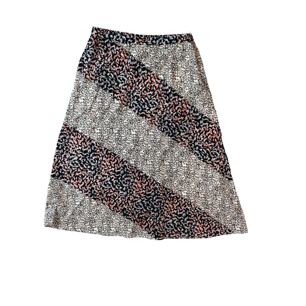 Floral Patchwork A-Line Midi Skirt Navy Cream Black Diagonal Print Skirt Women's